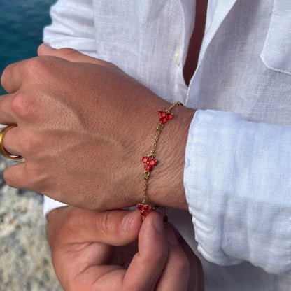 Pulsera Trébol Rojo | Oro de 18 quilates