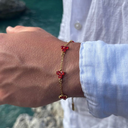 Pulsera Trébol Rojo | Oro de 18 quilates