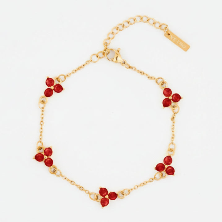 Pulsera Trébol Rojo | Oro de 18 quilates
